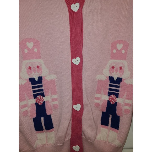 Merry Moments Sz S Pink Nutcracker Christmas Holiday Sweater Cardigan - Picture 2 of 7